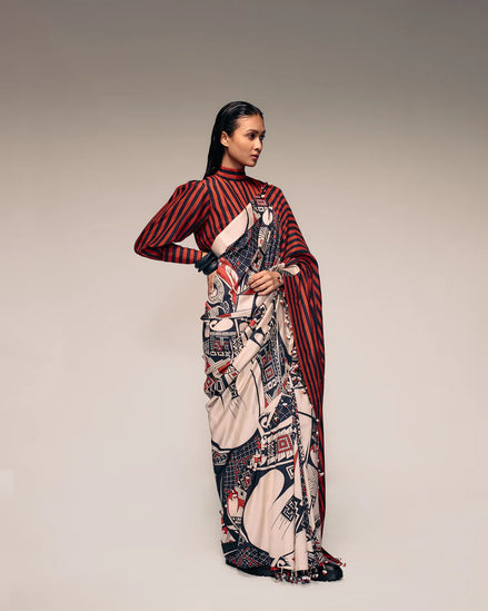 RUST PRINT SILK SAREE