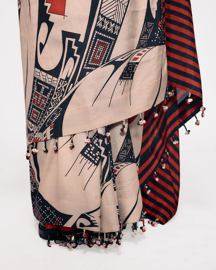 RUST PRINT SILK SAREE