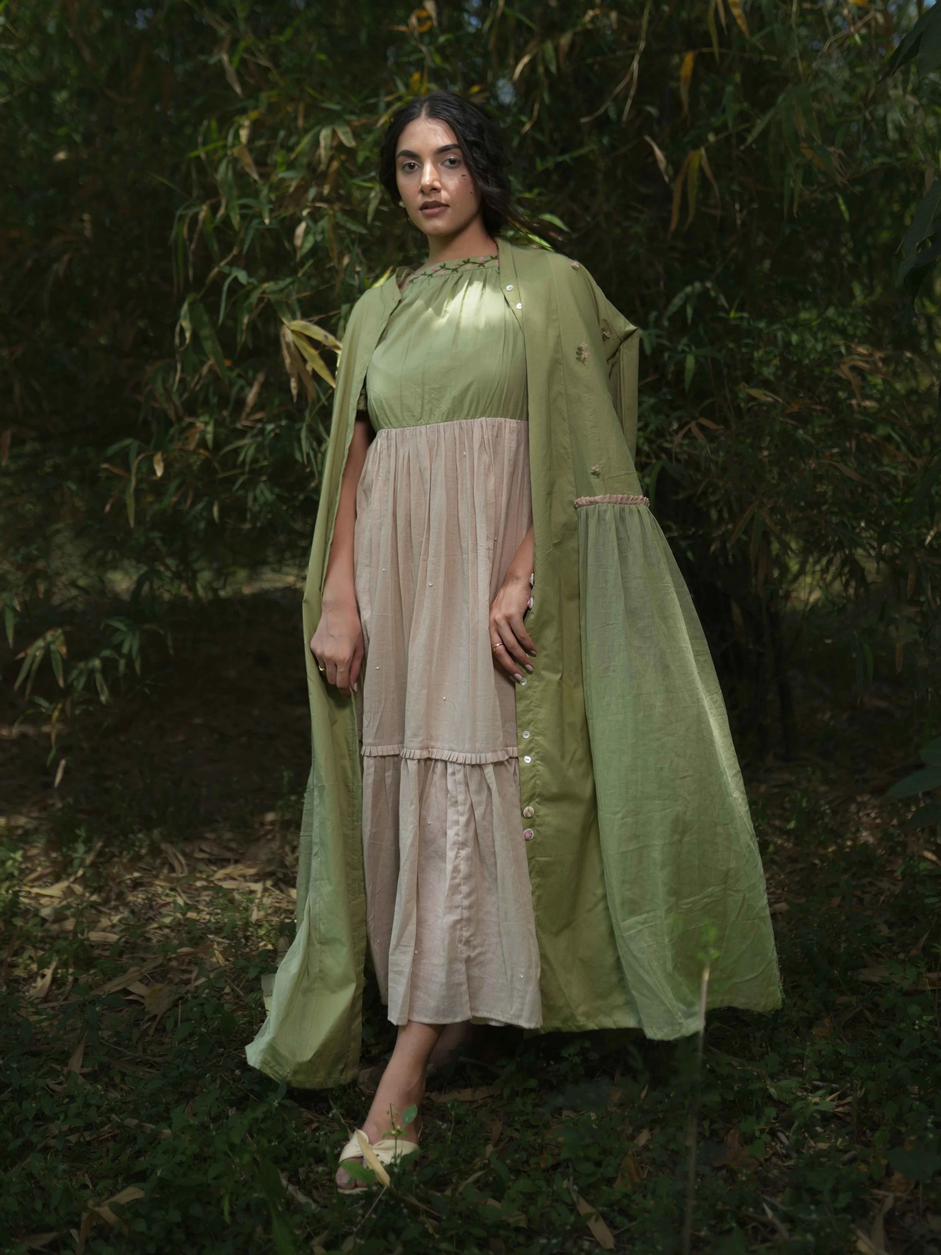 Rabia Set - Dress and Jacket - Green and Pink