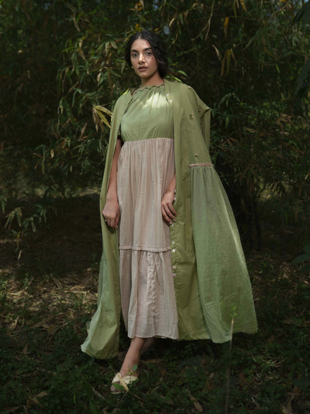Rabia Set - Dress and Jacket - Green and Pink