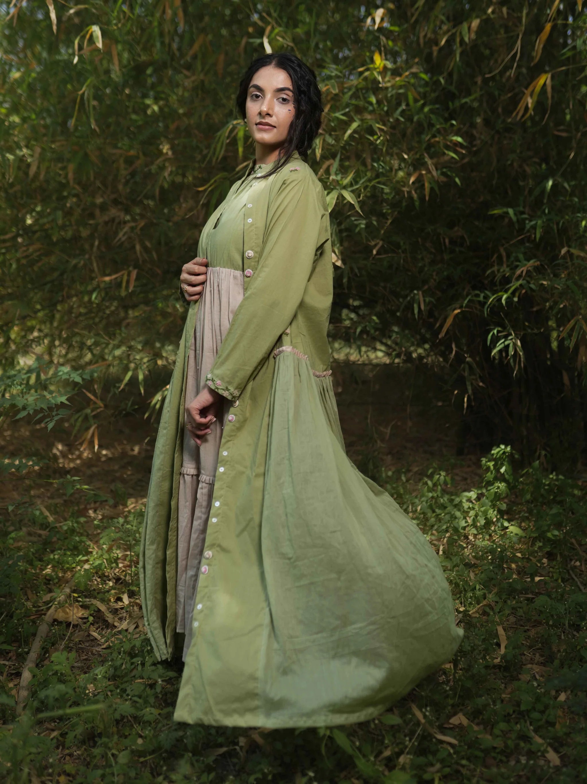 Rabia Set - Dress and Jacket - Green and Pink