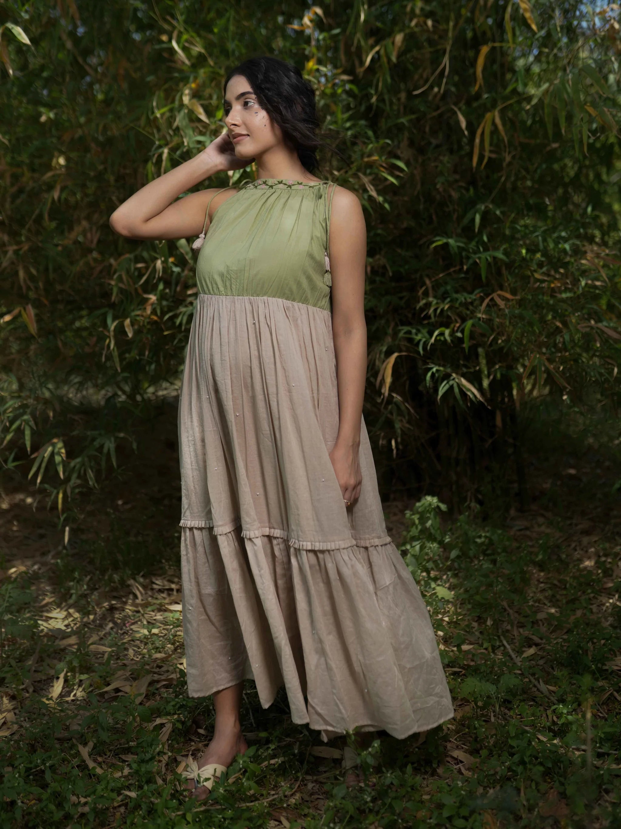 Rabia Set - Dress and Jacket - Green and Pink