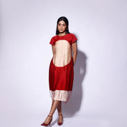 Red Circle Knit Fringed Dress
