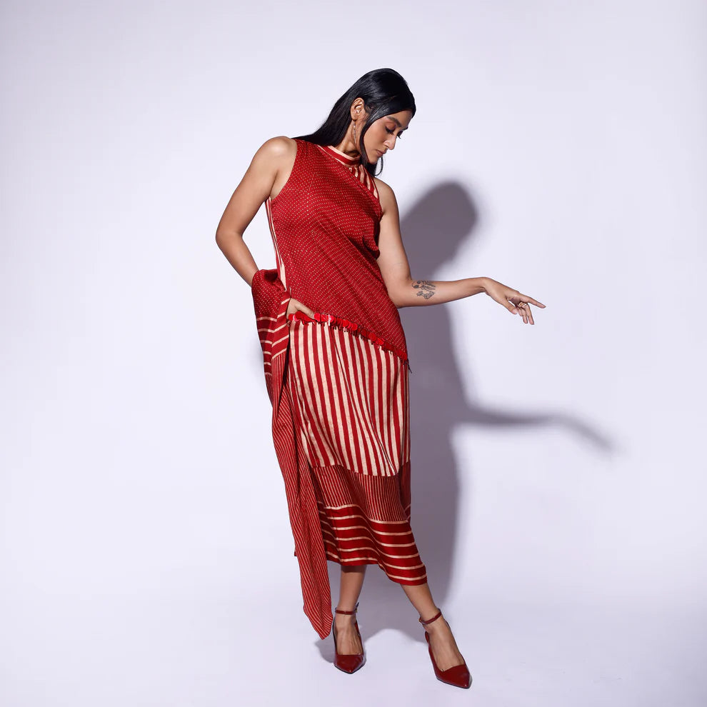 Red Stripe Polka Scarf Dress