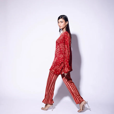 Red Printed Batwing Top