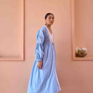 Rose Dress and Jacket Set - Blue and White