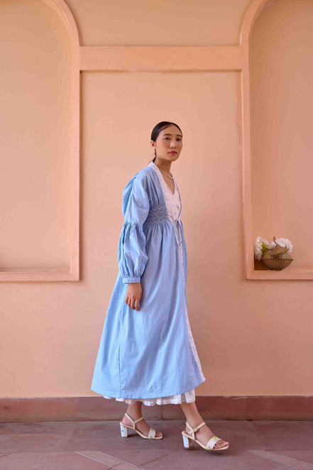 Rose Dress and Jacket Set - Blue and White