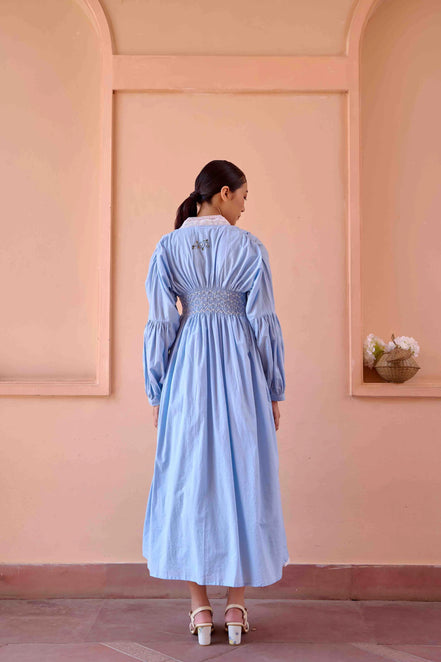 Rose Dress and Jacket Set - Blue and White