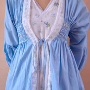 Rose Dress and Jacket Set - Blue and White