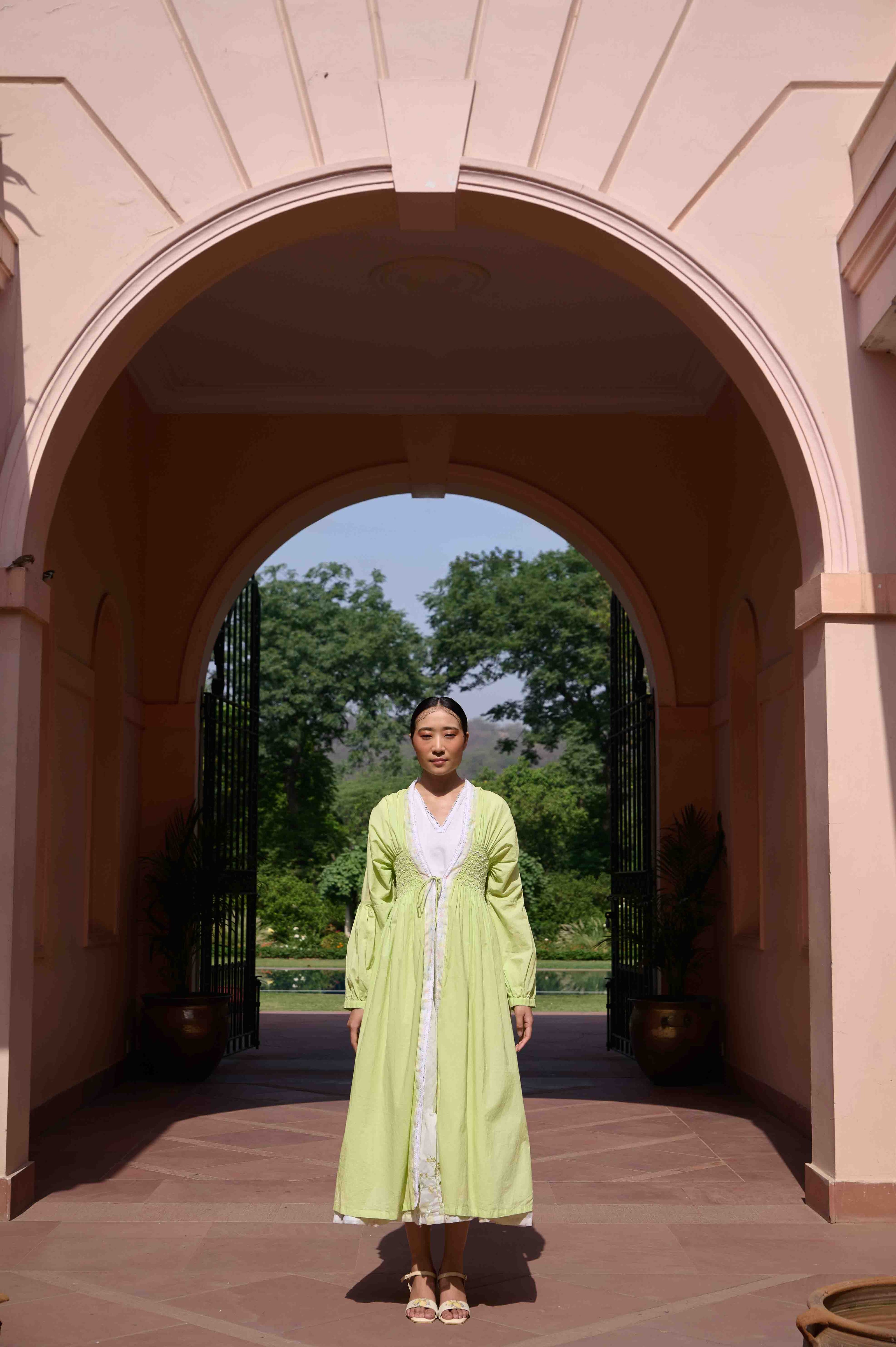 Rose Dress and Jacket Set - Green and White