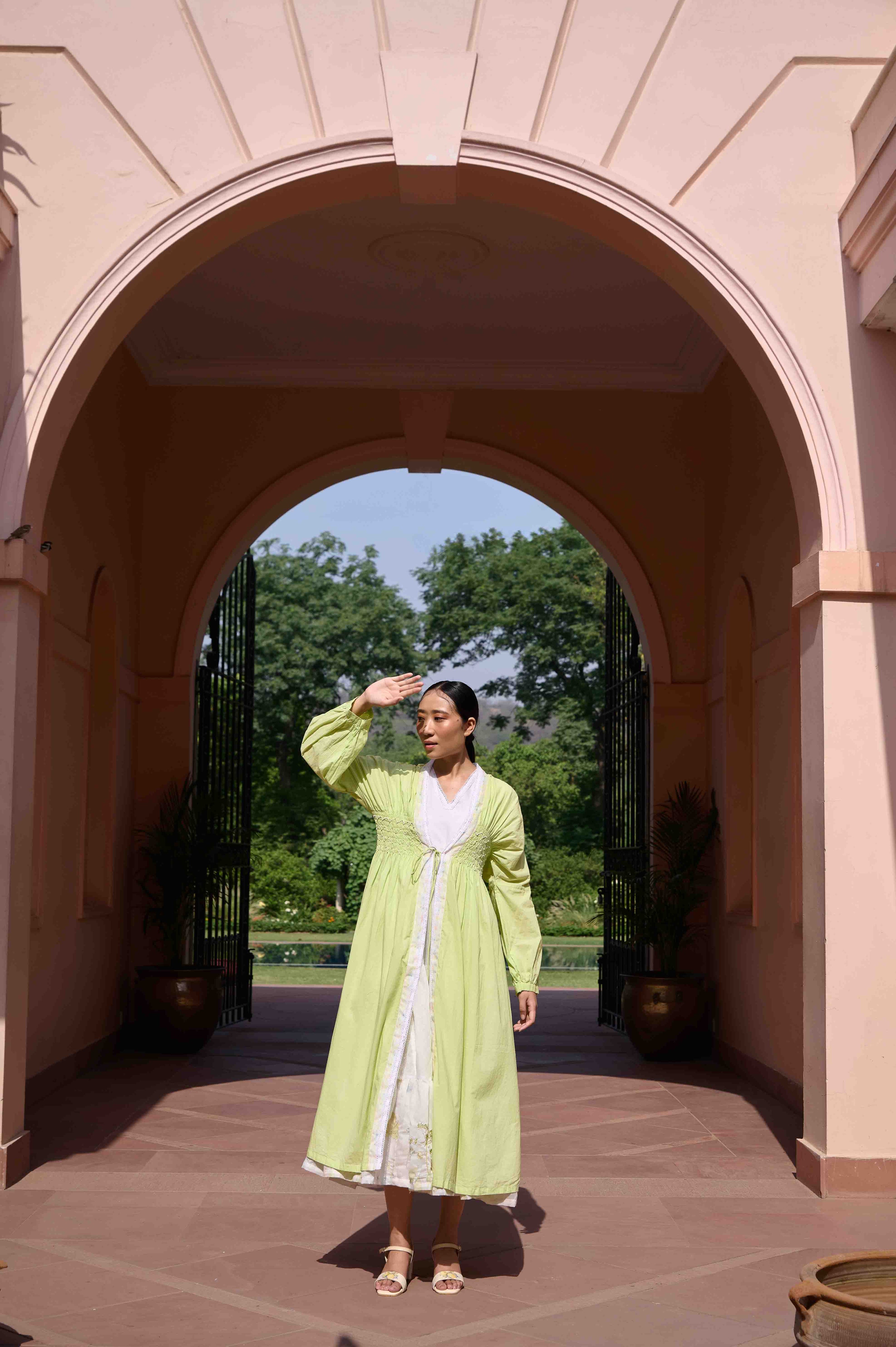Rose Dress and Jacket Set - Green and White