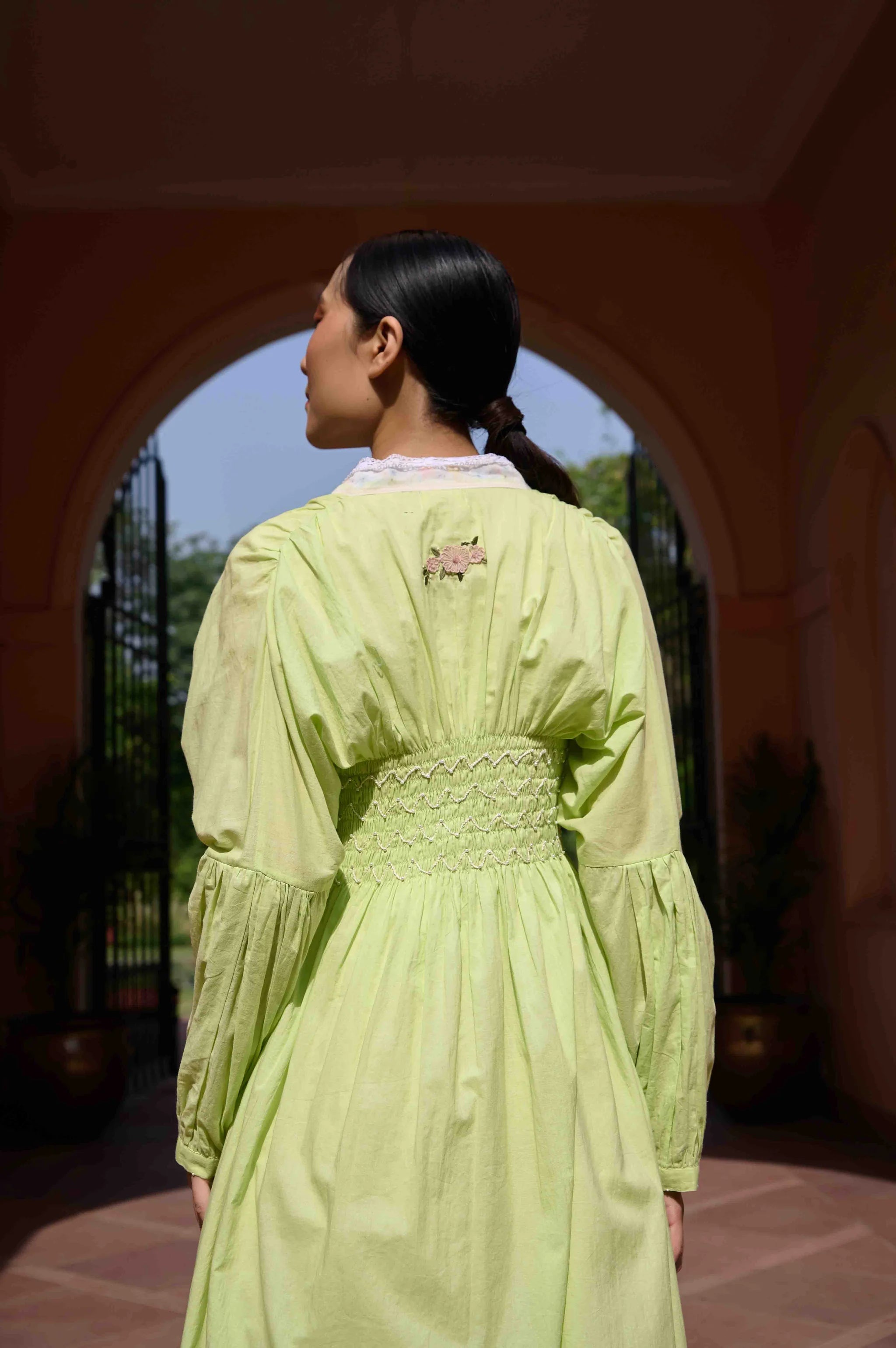 Rose Dress and Jacket Set - Green and White