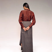 Rust Black Check Drape Skirt
