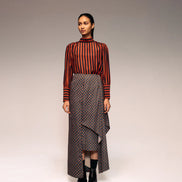 Rust Black Check Drape Skirt