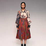 Rust Black Stripe Gathered Skirt