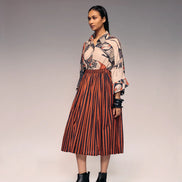 Rust Black Stripe Gathered Skirt