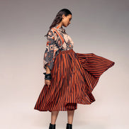 Rust Black Stripe Gathered Skirt