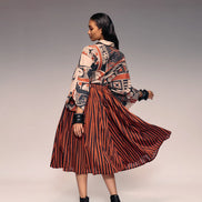 Rust Black Stripe Gathered Skirt