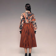 Rust Black Stripe Gathered Skirt