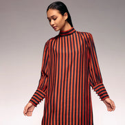 Rust Black Stripe Midi Dress