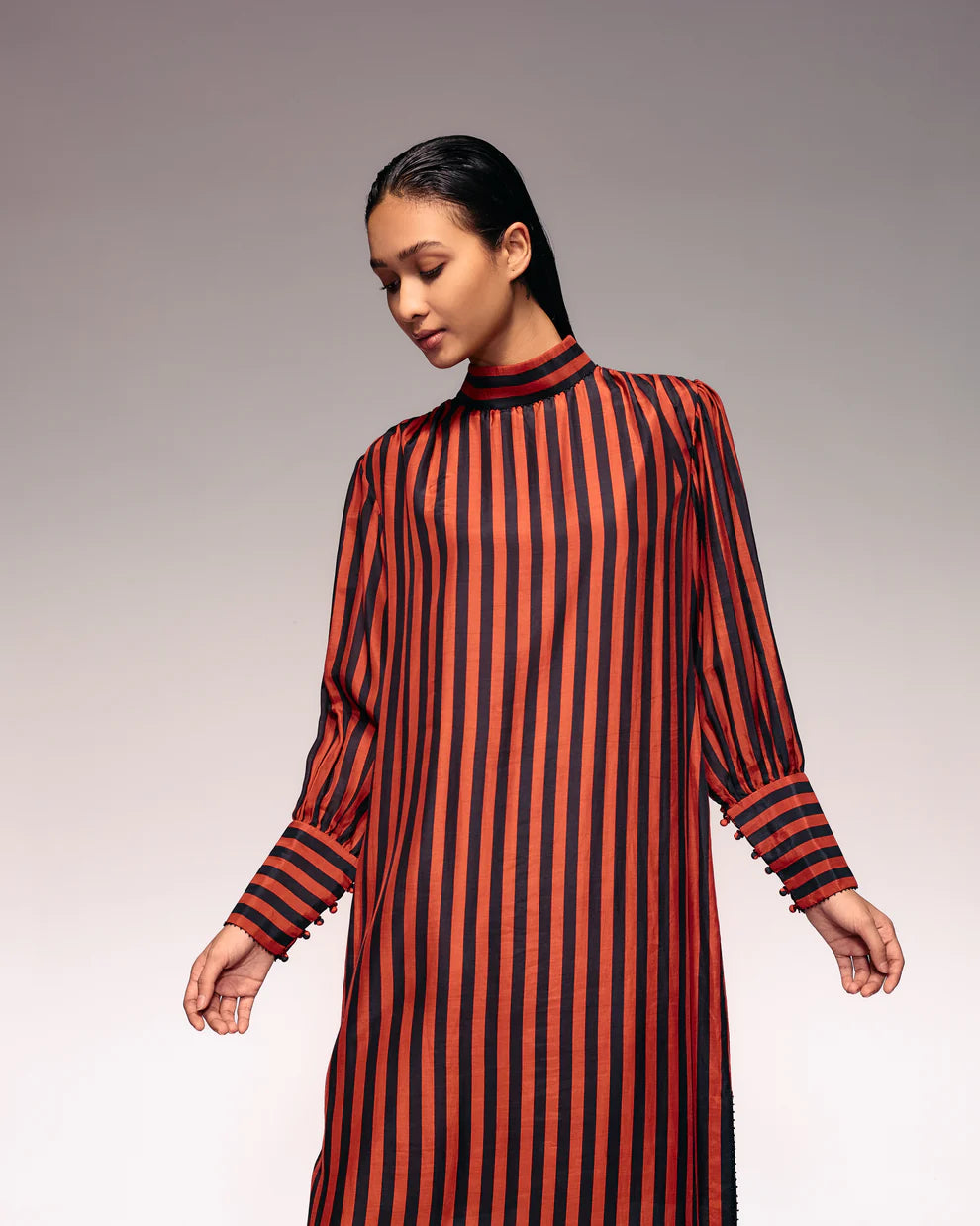 Rust Black Stripe Midi Dress
