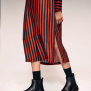 Rust Black Stripe Midi Dress