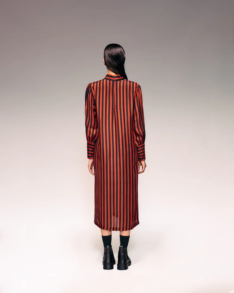 Rust Black Stripe Midi Dress