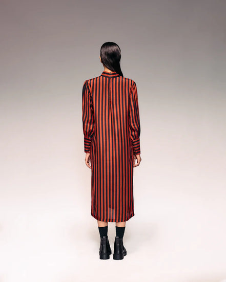 Rust Black Stripe Midi Dress