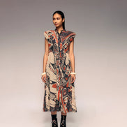 Rust Print Cotton Net Drawstring Dress