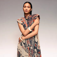 Rust Print Cotton Net Drawstring Dress