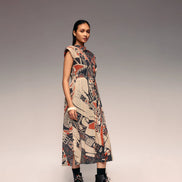 Rust Print Cotton Net Drawstring Dress