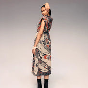 Rust Print Cotton Net Drawstring Dress