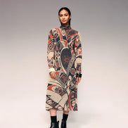 Rust Print Cotton Net Midi Dress