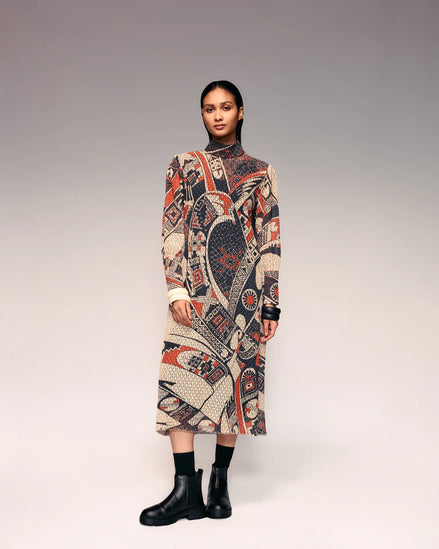 Rust Print Cotton Net Midi Dress