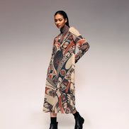 Rust Print Cotton Net Midi Dress