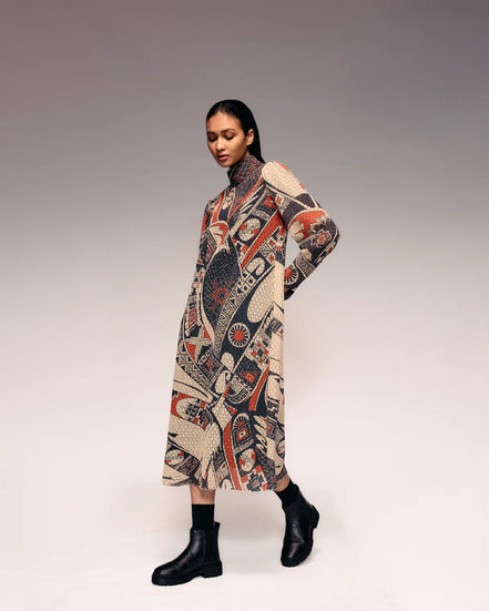 Rust Print Cotton Net Midi Dress