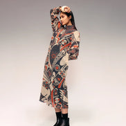 Rust Print Cotton Net Midi Dress