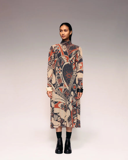 Rust Print Cotton Net Midi Dress