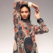 Rust Print Cotton Net Midi Dress