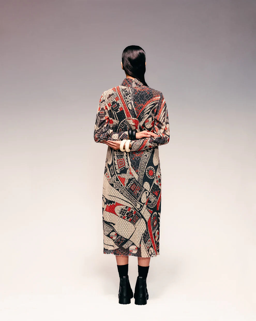 Rust Print Cotton Net Midi Dress
