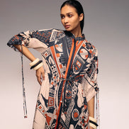 Rust Print Drawstring Dress