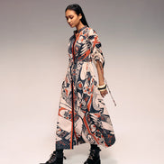 Rust Print Drawstring Dress