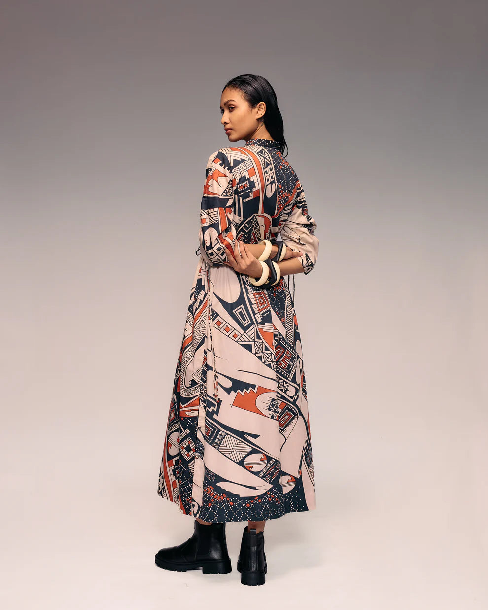 Rust Print Drawstring Dress