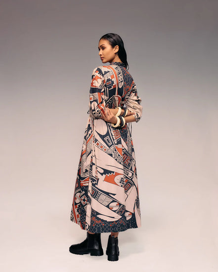 Rust Print Drawstring Dress