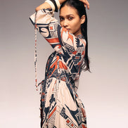 Rust Print Drawstring Dress