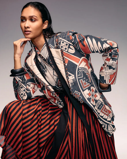 Rust Print Linen Blazer