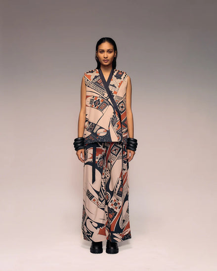 Rust Print Reversible Sleeveless Kimono
