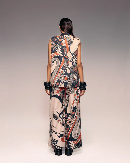 Rust Print Reversible Sleeveless Kimono