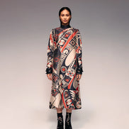 Rust Print Silk Midi Dress