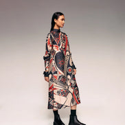 Rust Print Silk Midi Dress